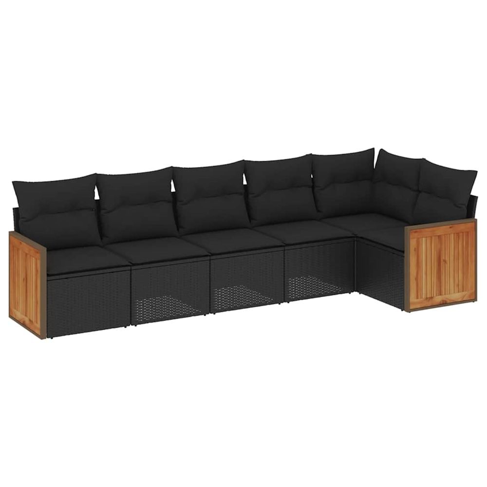 Salon de jardin 6 pcs avec coussins noir résine tressée