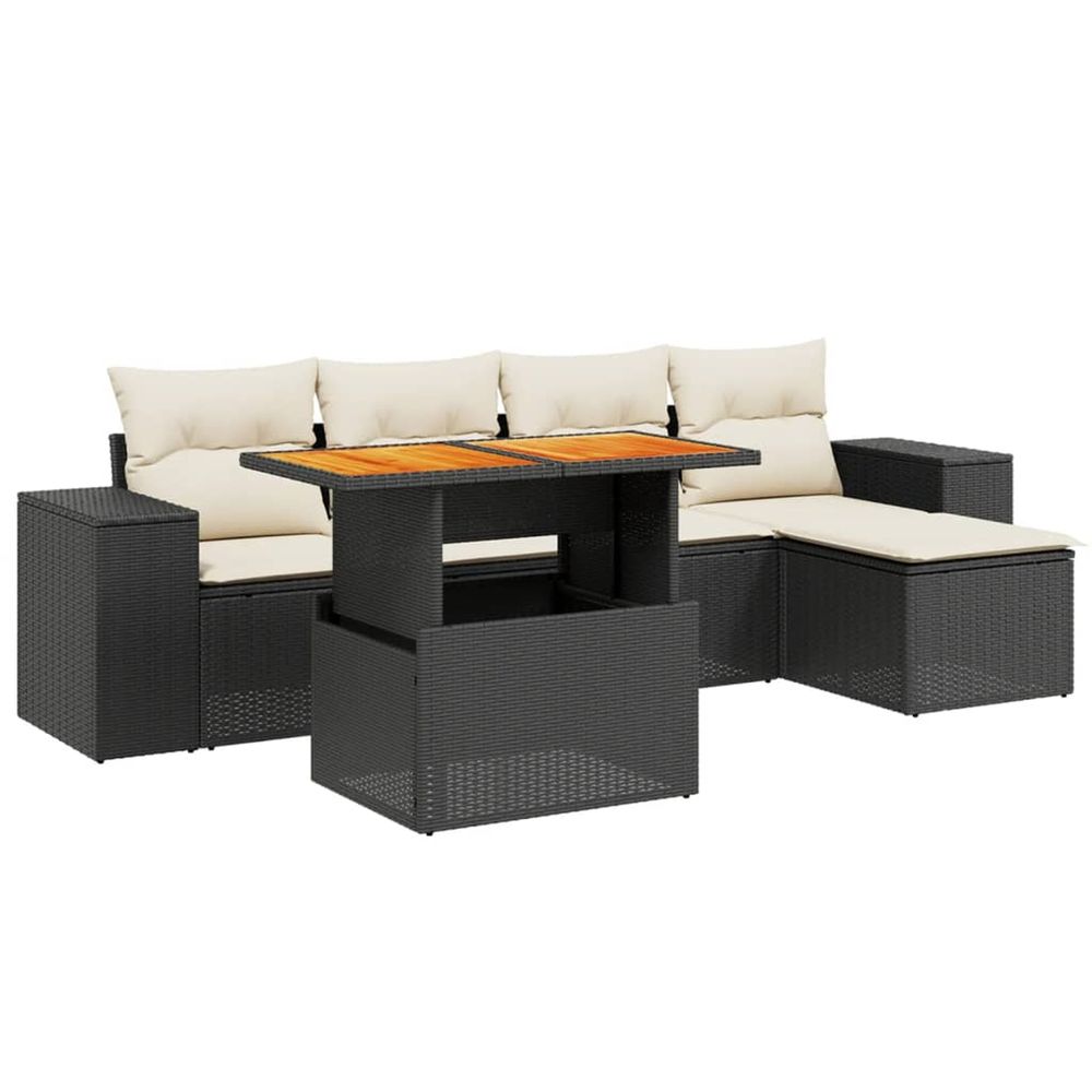 Salon de jardin 6 pcs avec coussins noir résine tressée