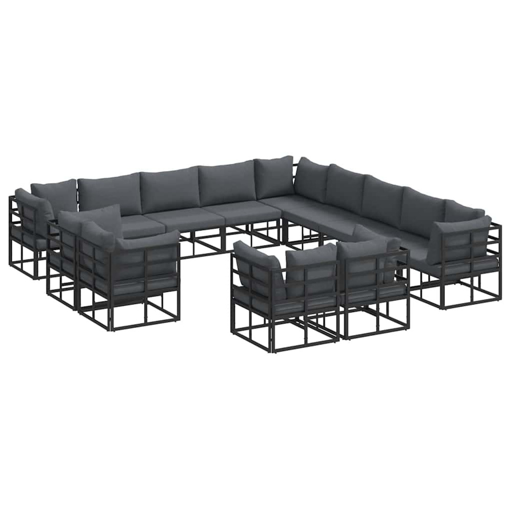 Ensemble de canapé de jardin avec coussin 13 pcs noir aluminium