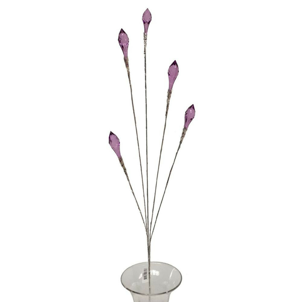 Branche de fleurs «cristal» en verre violet 90cm