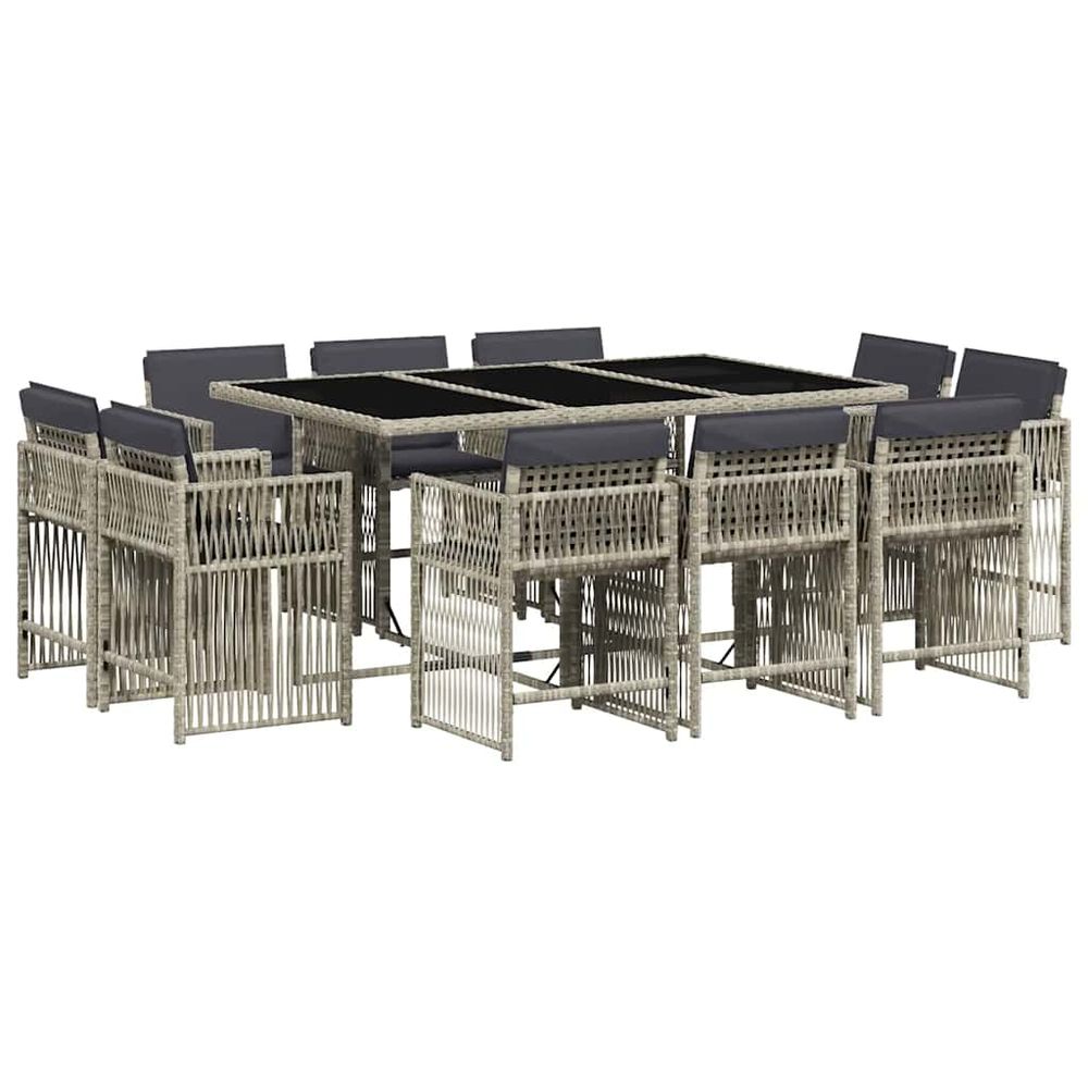 Ensemble à manger de jardin 11pcs avec coussins gris poly rotin