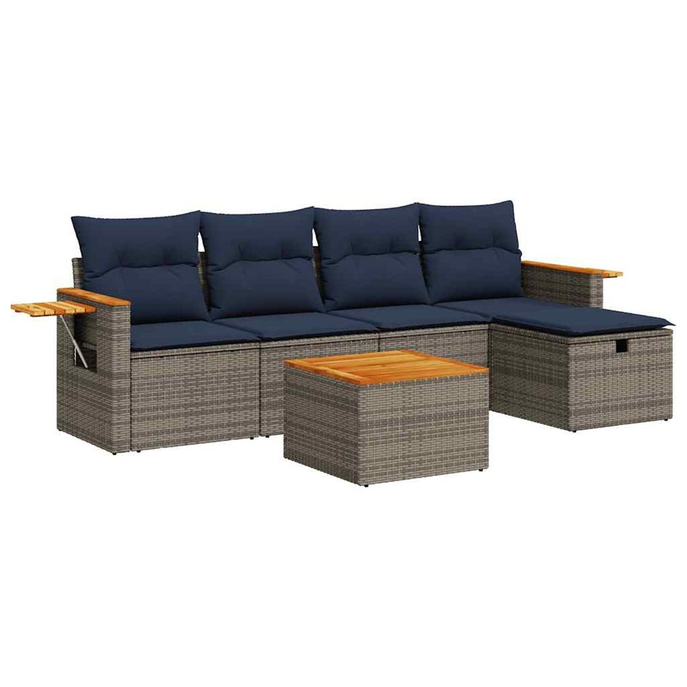 Salon de jardin 6 pcs avec coussins gris résine tressée