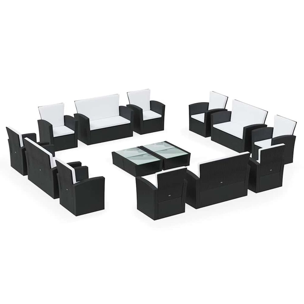 Salon de jardin 16 pcs avec coussins résine tressée noir
