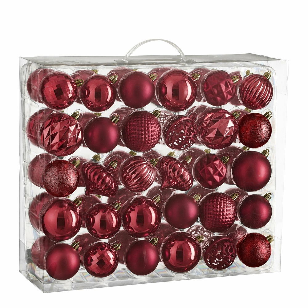 Mica decorations - boules de noël incassable rouge foncé - 60 pièces