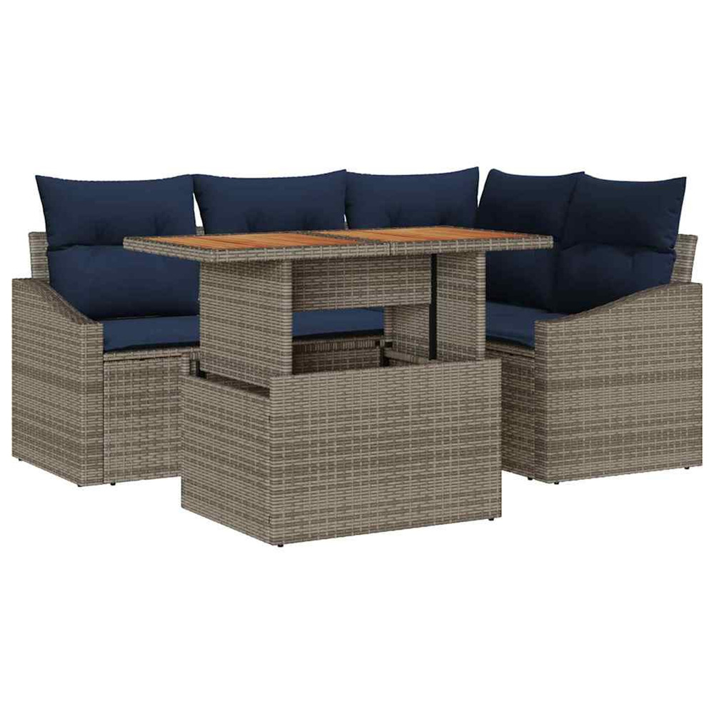 Ensemble de canapé de jardin avec coussin 5 pcs gris polyrotin