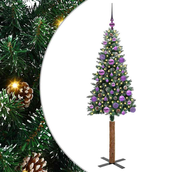 Sapin de noël mince vert 150 cm pvc et bois de pin massif