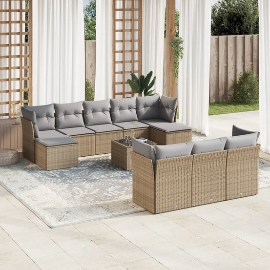 Salon de jardin 11 pcs avec coussins beige résine tressée