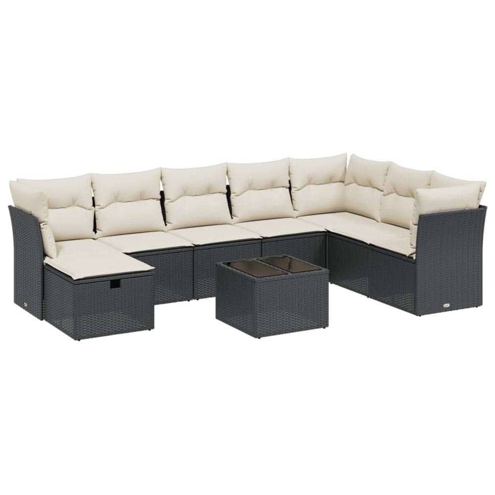 Salon de jardin 9 pcs avec coussins noir résine tressée