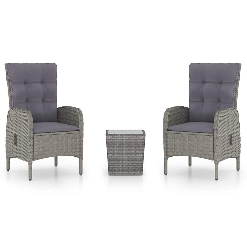 Ensemble de bistro de jardin 3 pcs résine tressée et verre gris
