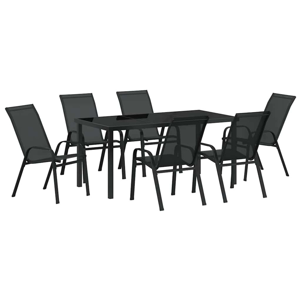 Ensemble de salle à manger pour jardin 7 pcs noir