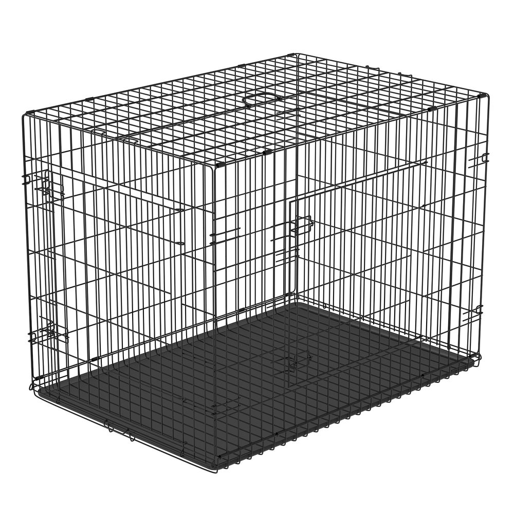 Cage pour chien acier noir 75 x 48,5 x 53 cm transport pliable double porte