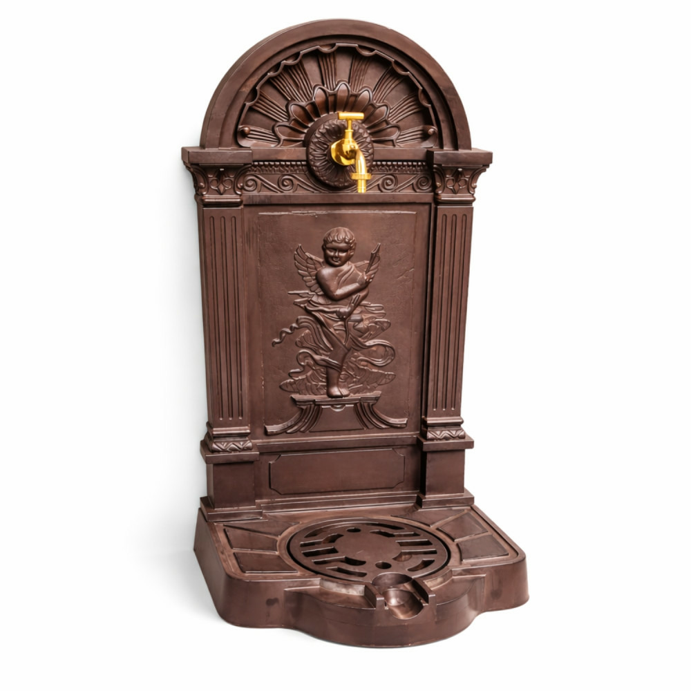 Fontaine de jardin extérieur fonte aluminium marron ange 84cm