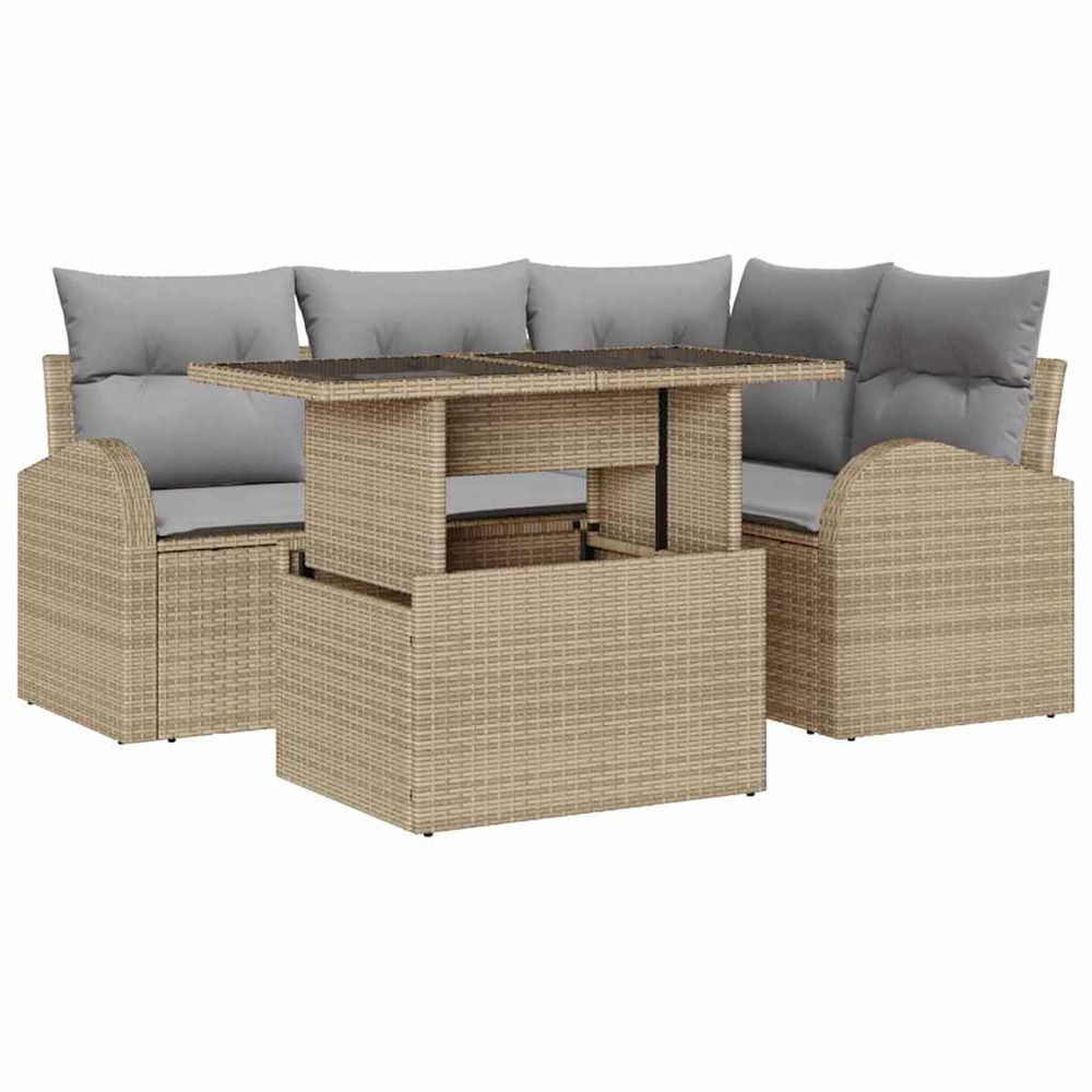 Ensemble de canapé de jardin 5 pcs beige poly rotin
