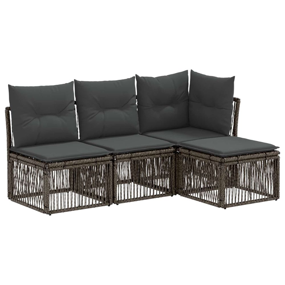 Ensemble de canapé de jardin 4 pc gris polyrotin