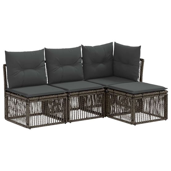 Ensemble de canapé de jardin 4 pc gris polyrotin