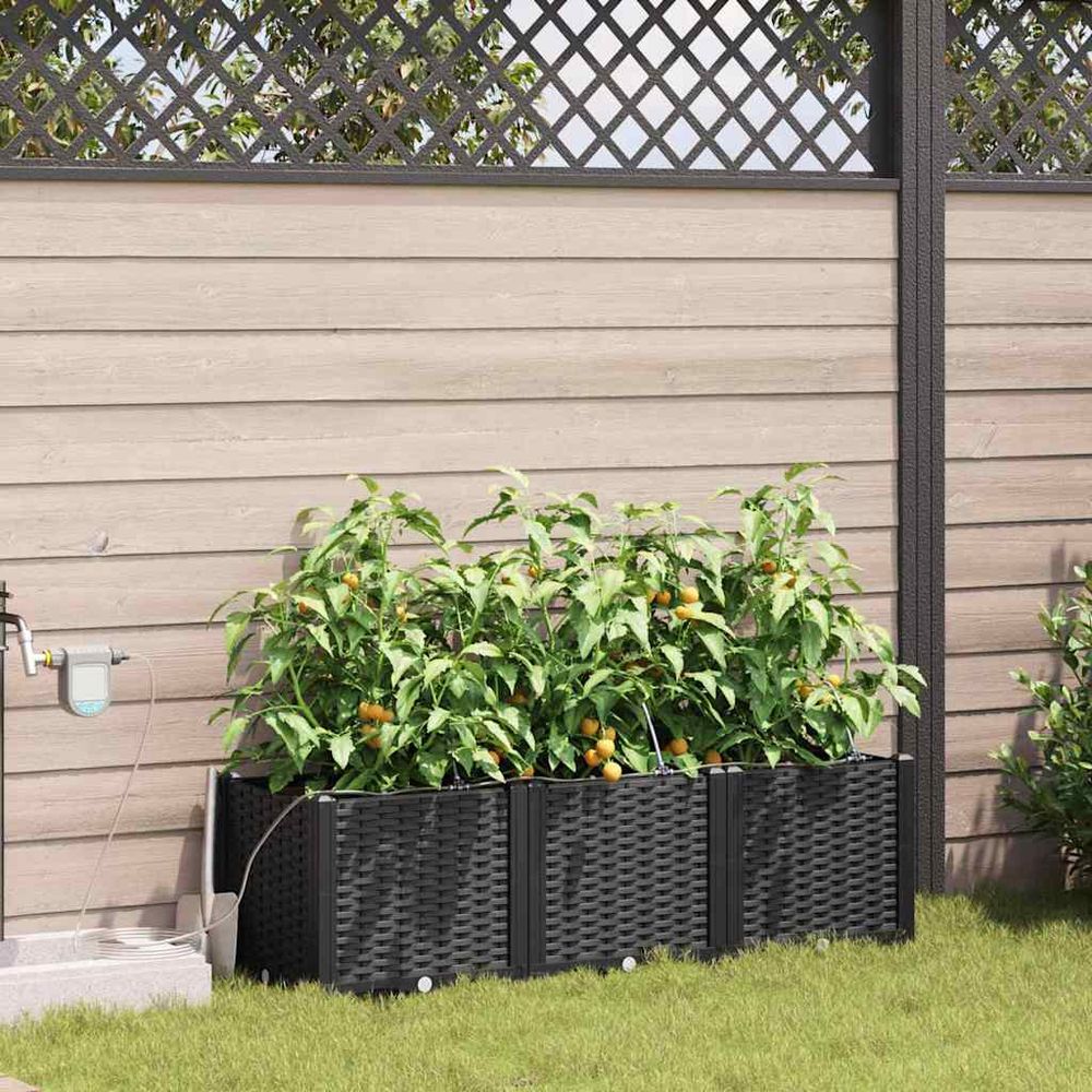 Jardinière acier avec irrigation pour jardin terrasse noir 120x40x37.5 cm