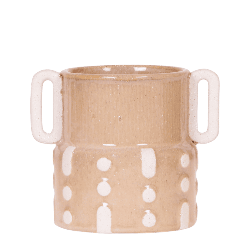 Cache-pot nomad sable à pois blancs - ø9 cm x h15 cm