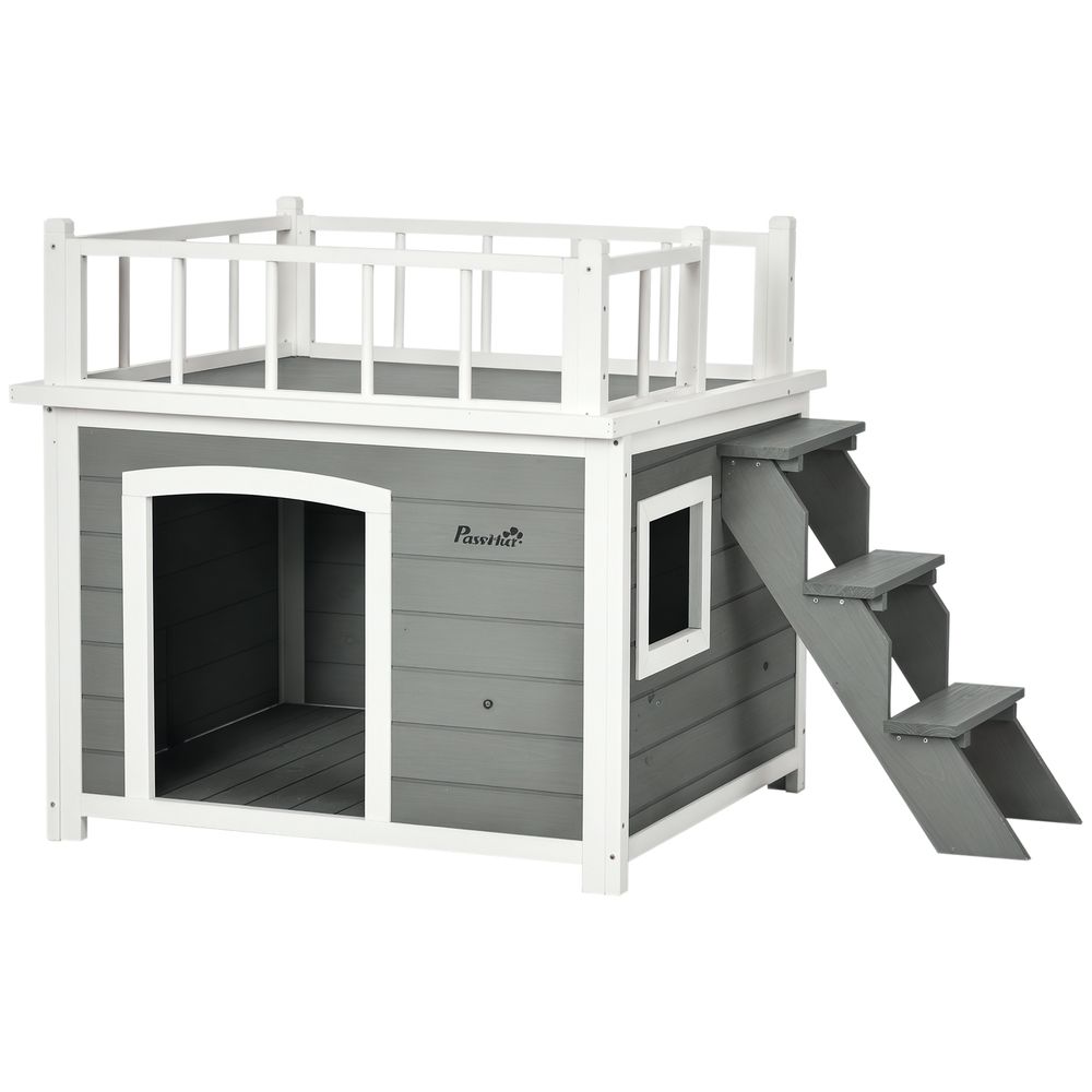 Niche pour chien surélevée bois de sapin 121 x 77 x 78 cm gris clair toit-terrasse