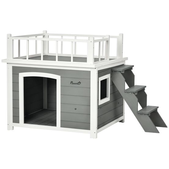 Niche pour chien surélevée bois de sapin 121 x 77 x 78 cm gris clair toit-terrasse