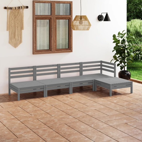 Salon de jardin 5 pcs bois de pin massif gris
