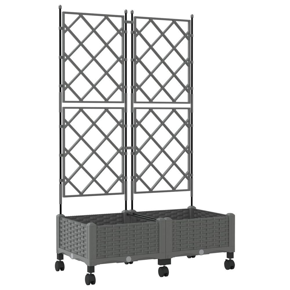 Bac de jardin avec treillis et roues 2 pc gris clair pp
