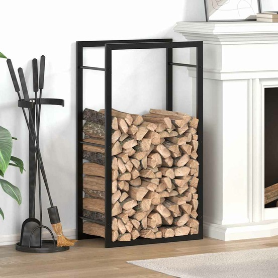 Portant de bois de chauffage noir mat 50x28x94 cm acier