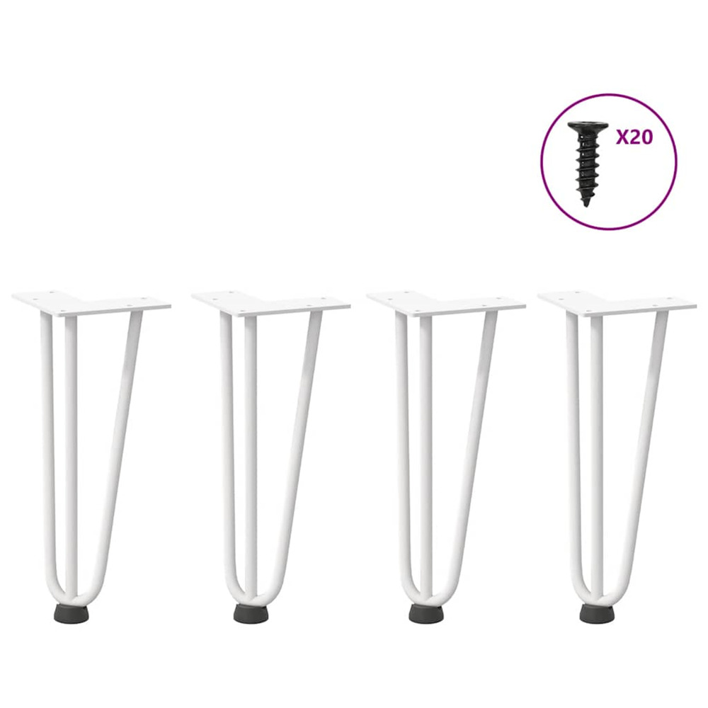 Pieds en épingle à cheveux pour table basse 4 pièces blanc 30 cm acier massif