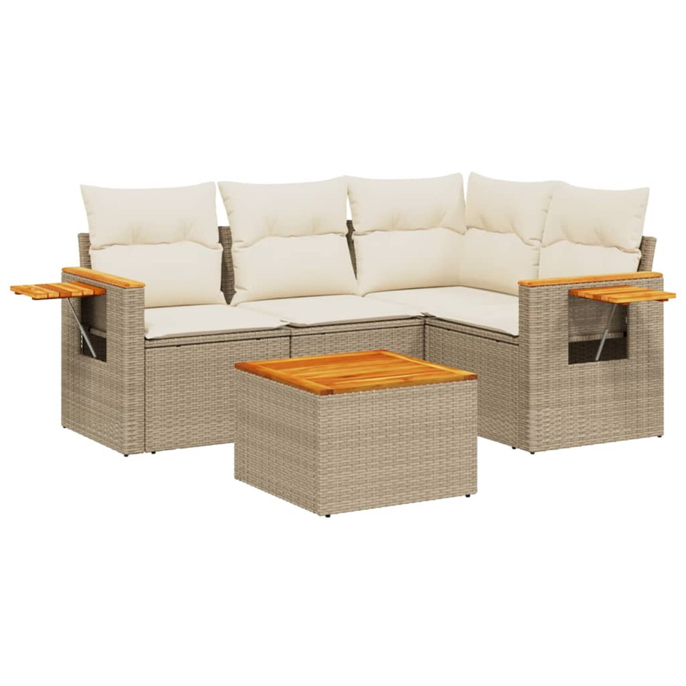 Salon de jardin avec coussins 5 pcs beige résine tressée