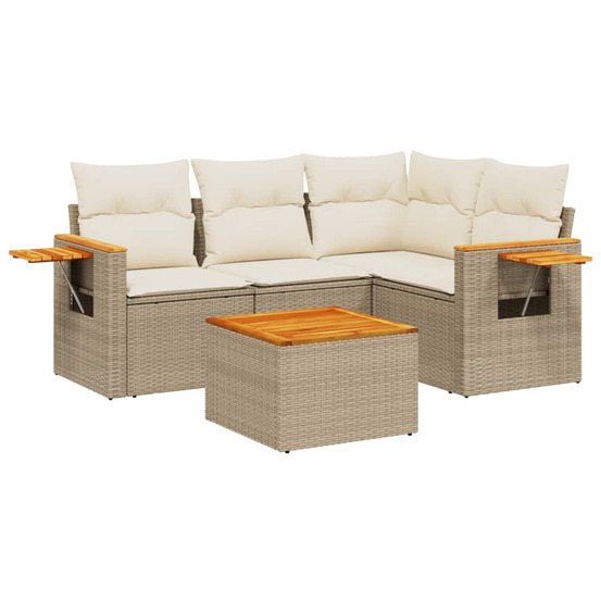 Salon de jardin avec coussins 5 pcs beige résine tressée
