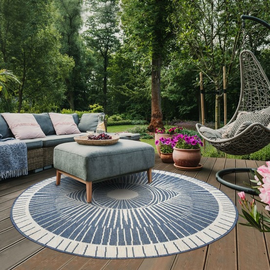 Tapis rond d'extérieur, kilim reversible ø120cm lyn2 b rond reversible bleu et crème