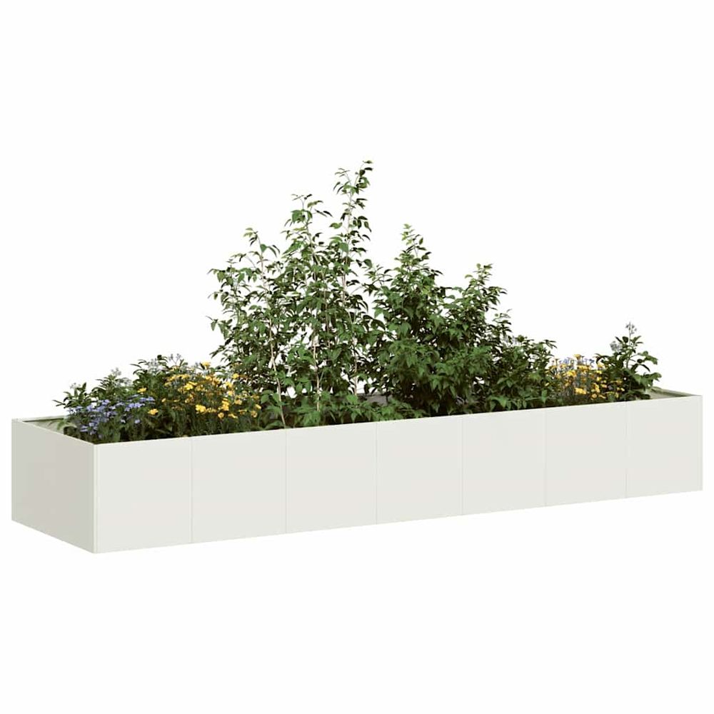 Jardinière xxl spacieuse en acier laminé durable pour grandes cultures et massifs fleuris blanc 280x80x40cm