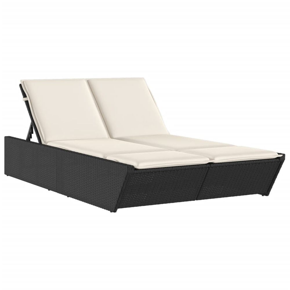 Chaise longue double avec coussins noir résine tressée bain de soleil