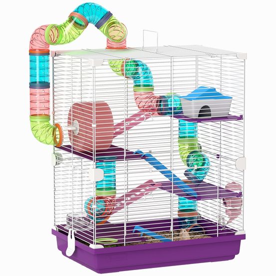 Cage rongeur métal pour appartement avec tubes 46x58cm violet