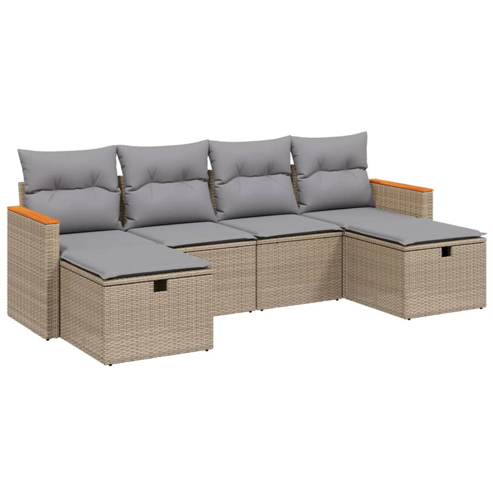 Salon de jardin avec coussins 6pcs mélange beige résine tressée