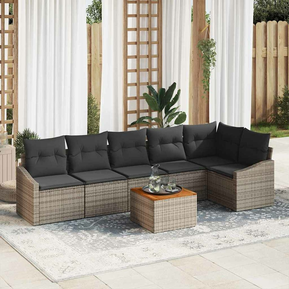 Ensemble de canapé de jardin avec coussin 7 pcs gris polyrotin