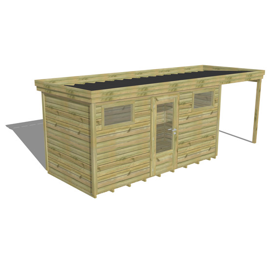 Abri de jardin bois pin traité autoclave 27mm - 6,34x2,14m / 14m2 - bac acier - plancher bois