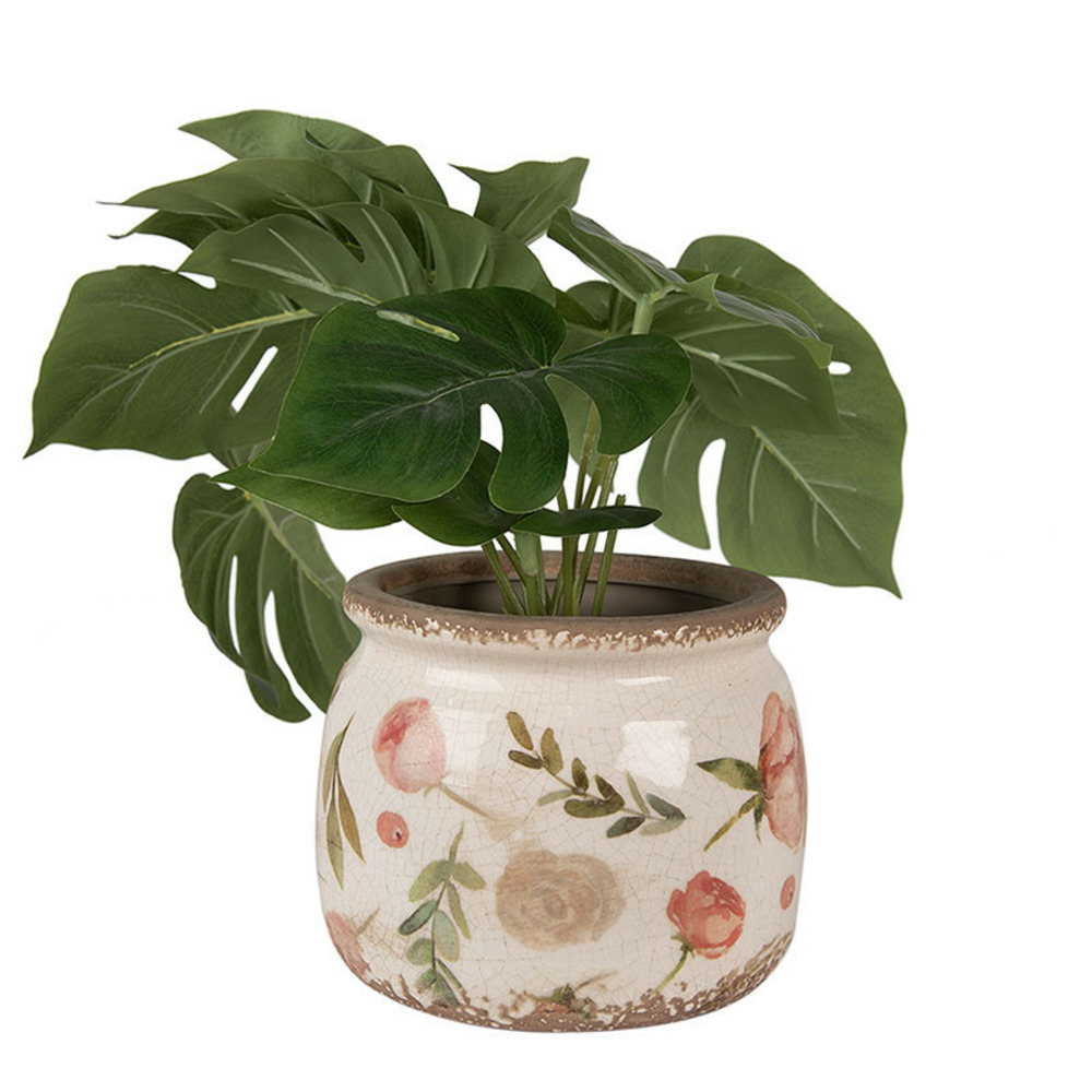 Pot de fleurs intérieur céramique beige rose 13x16x16cm