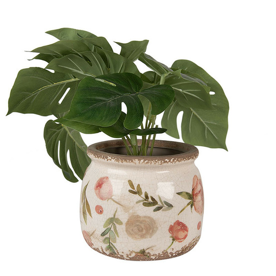 Pot de fleurs intérieur céramique beige rose 13x16x16cm