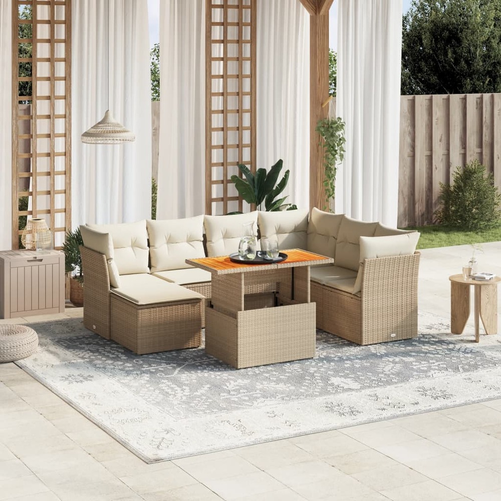 Salon de jardin avec coussins 8 pcs beige résine tressée