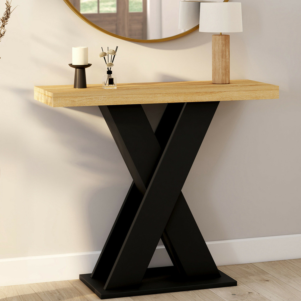 Console alicia plateau bois et pied x noir