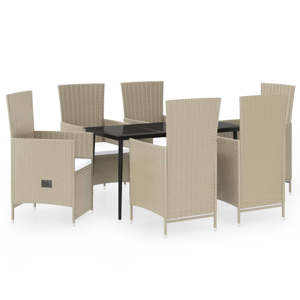 Ensemble à manger de jardin avec coussins 7 pcs beige