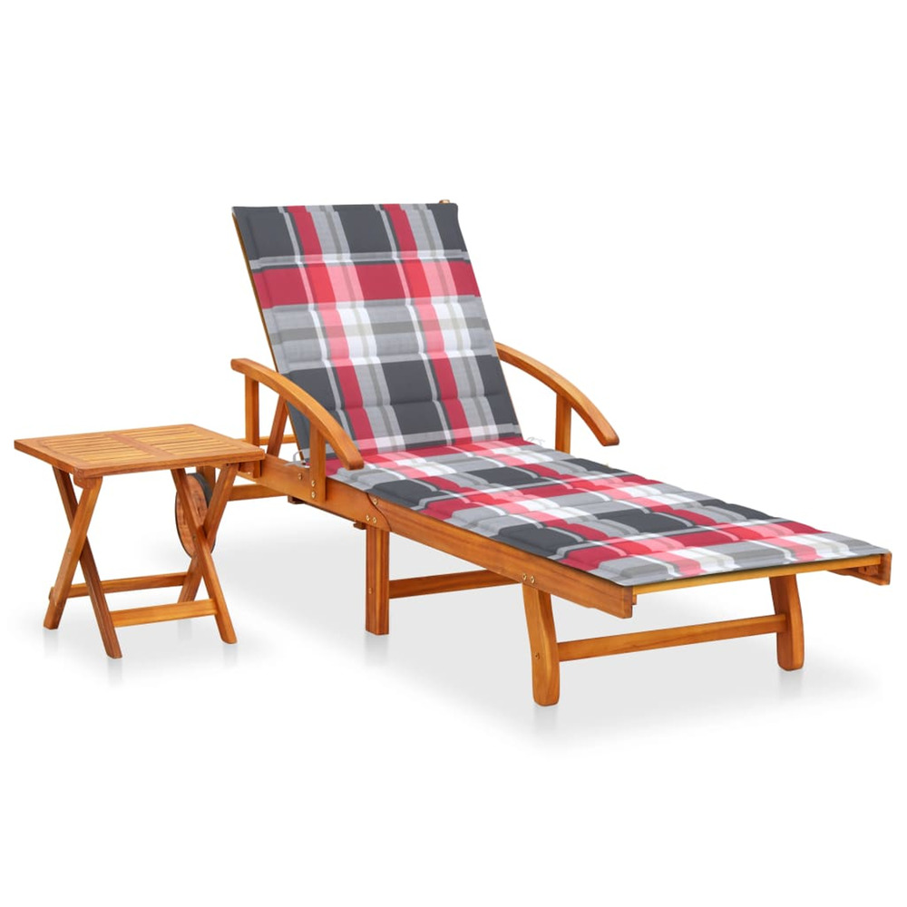 Chaise longue de jardin avec table et coussin bois d'acacia bain de soleil