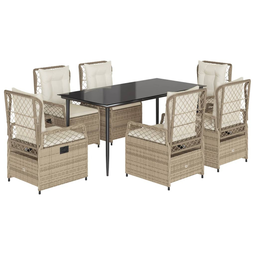 Ensemble à manger de jardin et coussins 7 pcs beige poly rotin