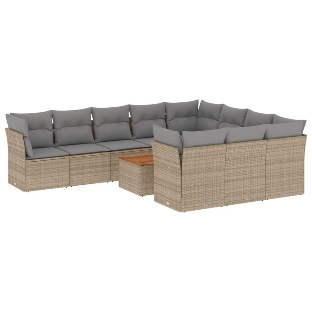 Salon de jardin 11 pcs avec coussins beige résine tressée