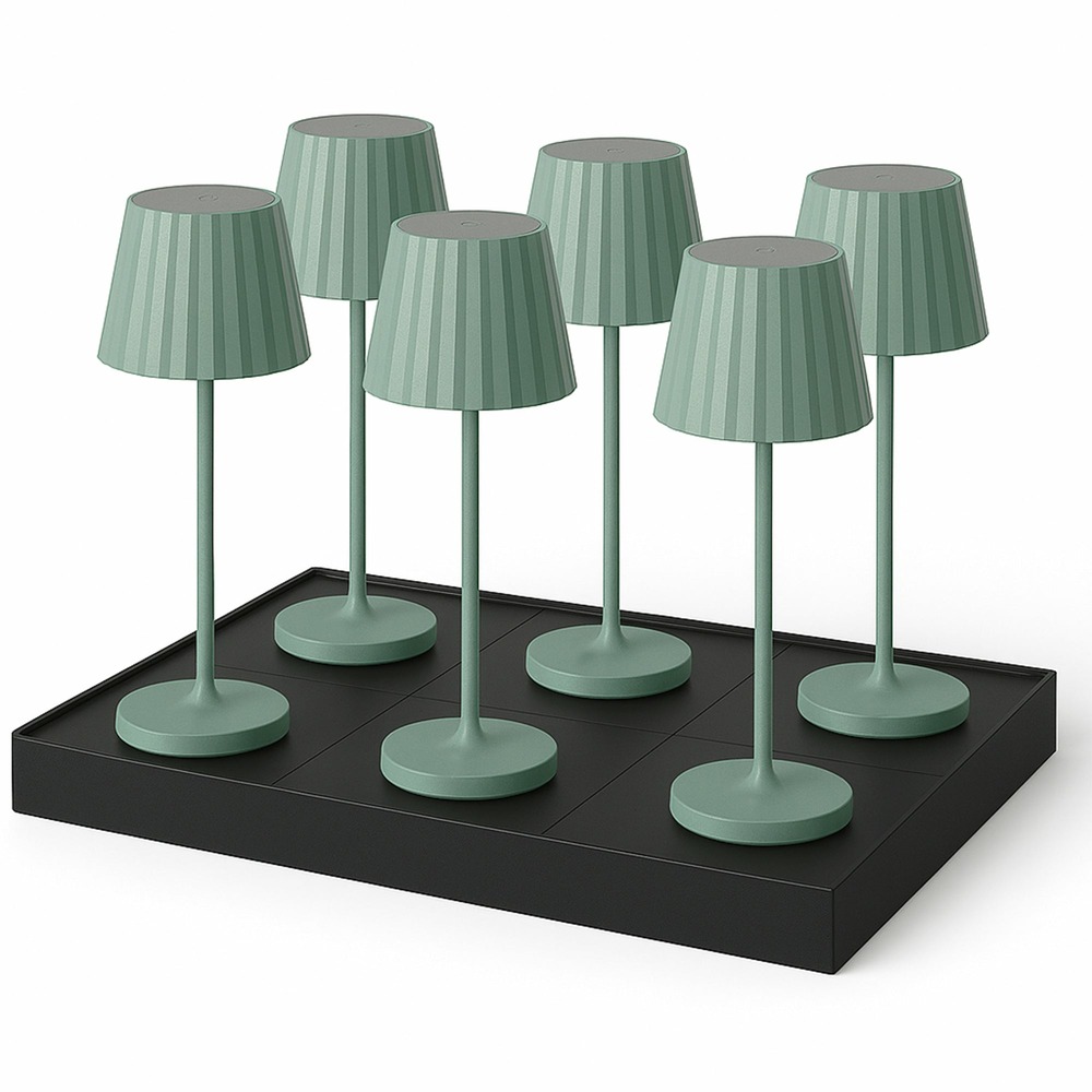 6 lampes de table abby vert h30cm + base de chargement