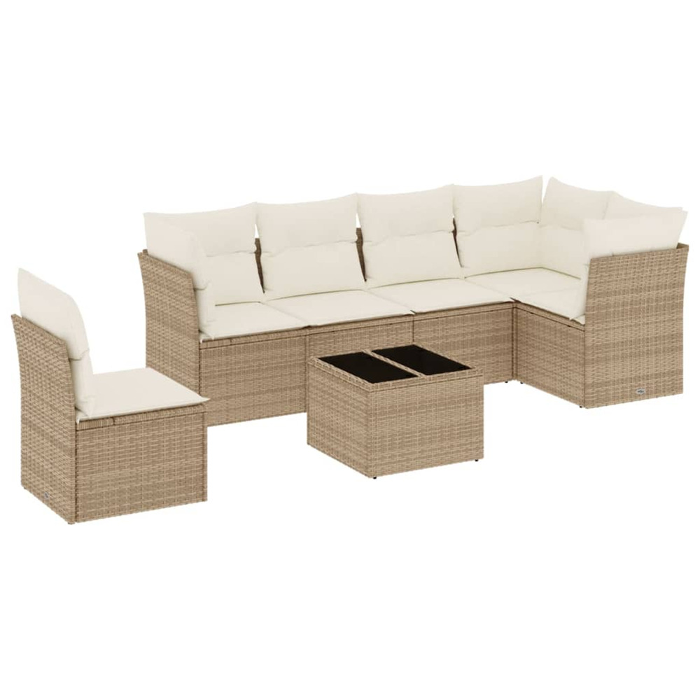 Salon de jardin avec coussins 7 pcs beige résine tressée