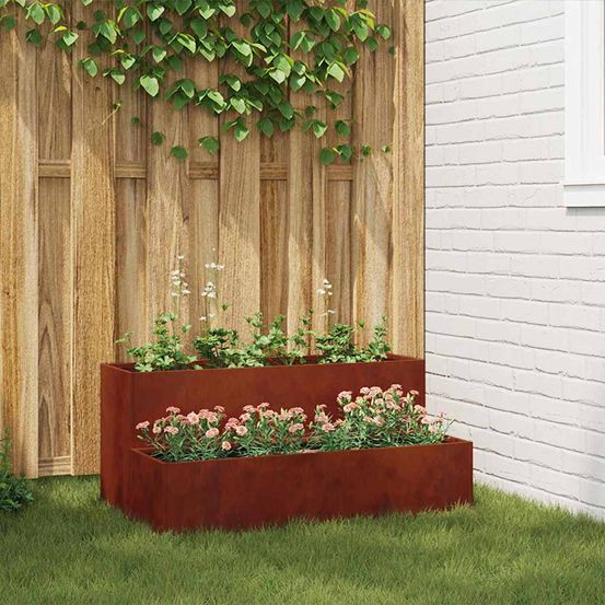 Jardinière rectangulaire acier corten extérieur rouillé 100x60x45 cm