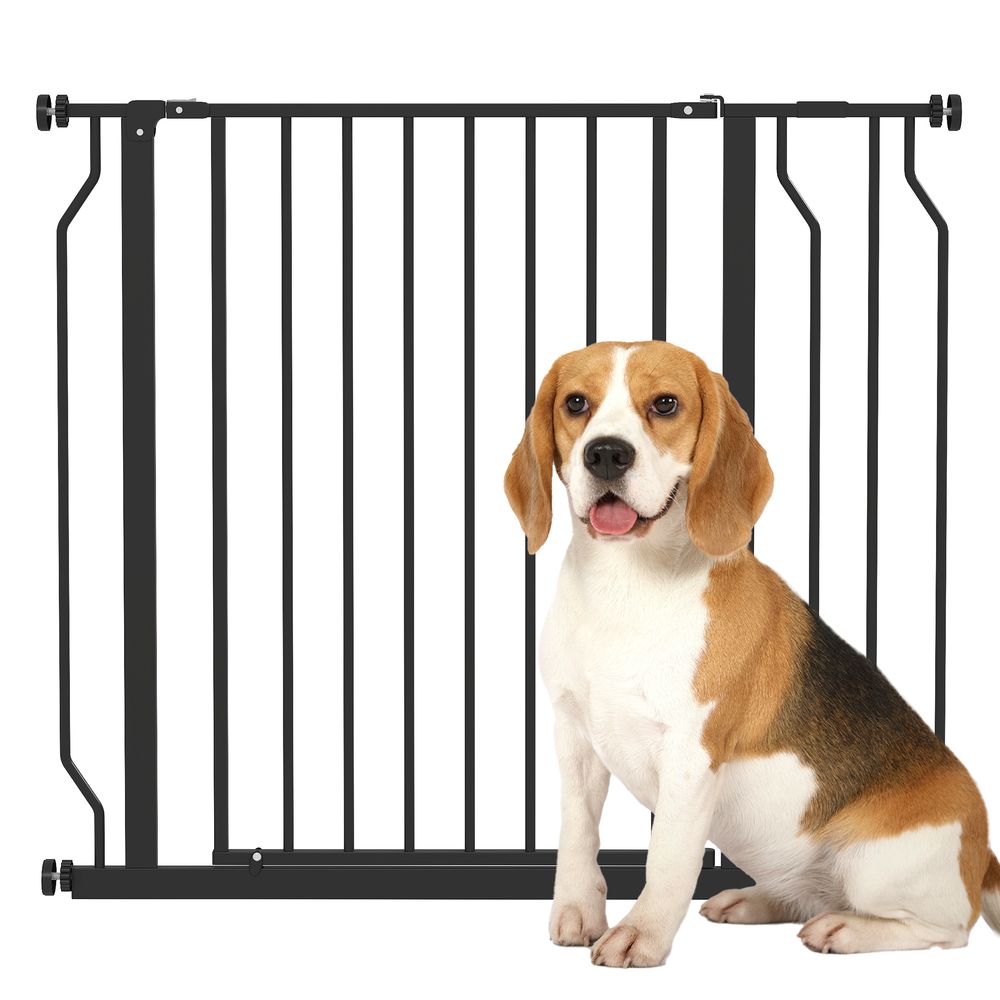 Barrière sécurité chien acier portes escaliers pression double verrou 95cm noir