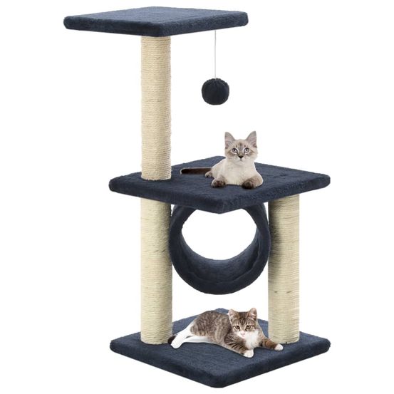 Arbre à chat 65 cm en sisal avec plateformes et jouet pour chat bleu