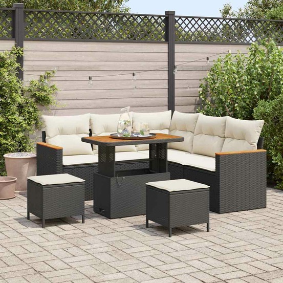 Ensemble de canapé de jardin 8 pcs noir polyrotin